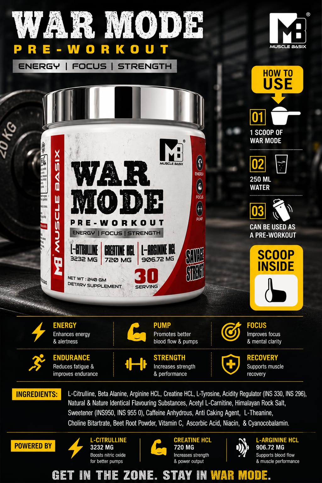 Muscle Basix War Mode Pre Workout 240g.