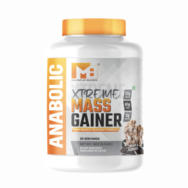 Muscle Basix Xtreme Mass Gainer | 22g Protein, 61g Carbs, 3g Creatine, Added Digestive Enzymes | High-Calorie Anabolic Muscle Building Supplement | Weight Gainer for Men & Women - Image 8