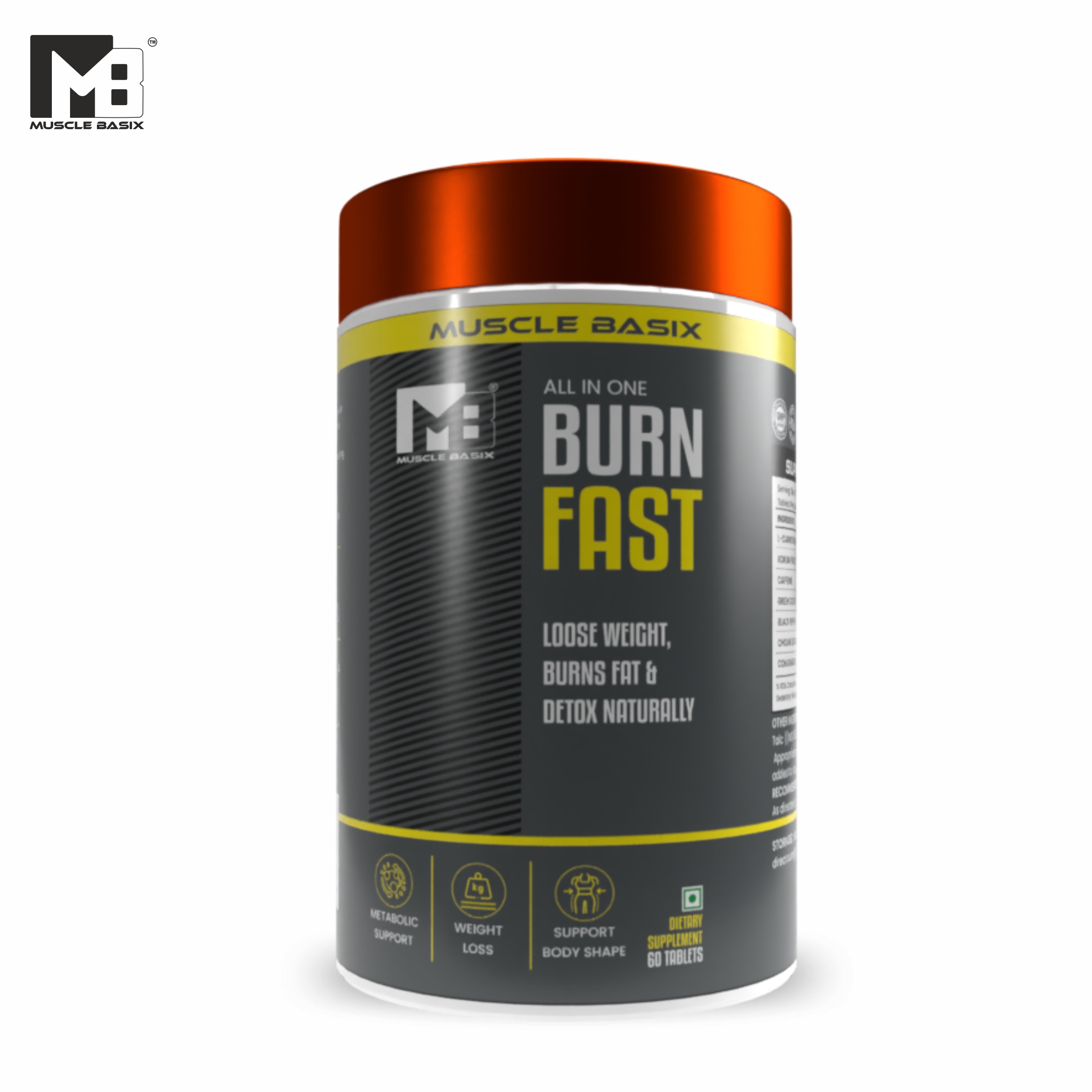 MUSCLE BASIX BURN FAST LOOSE WEIGHT BURN FAT& DETOX NATURALLY   60 TABLETS