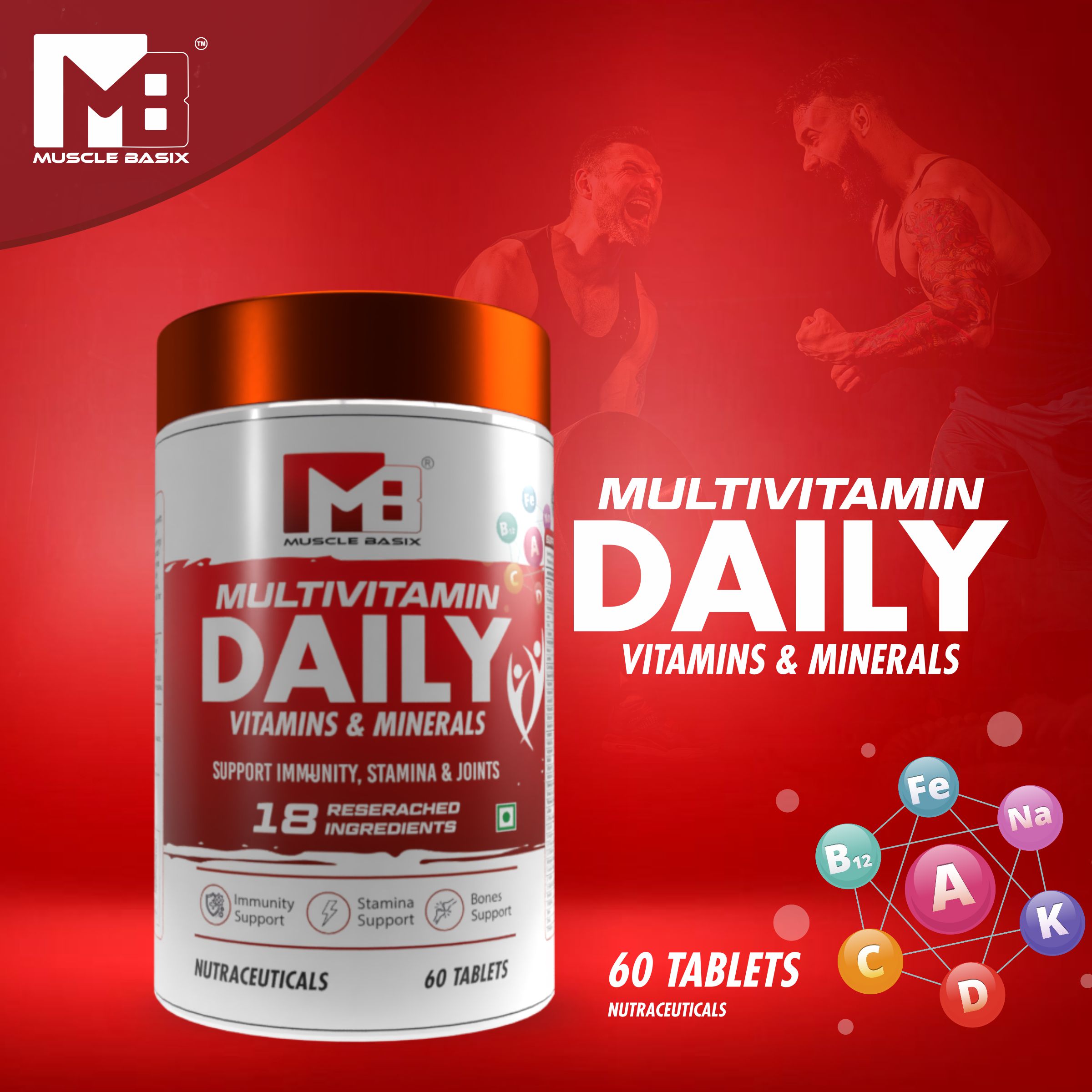 MUSCLE BASIX DAILY MULTIVITAMIN 60TABLETS SOPPORT IMMUNITY,STAMINA,JOINTS