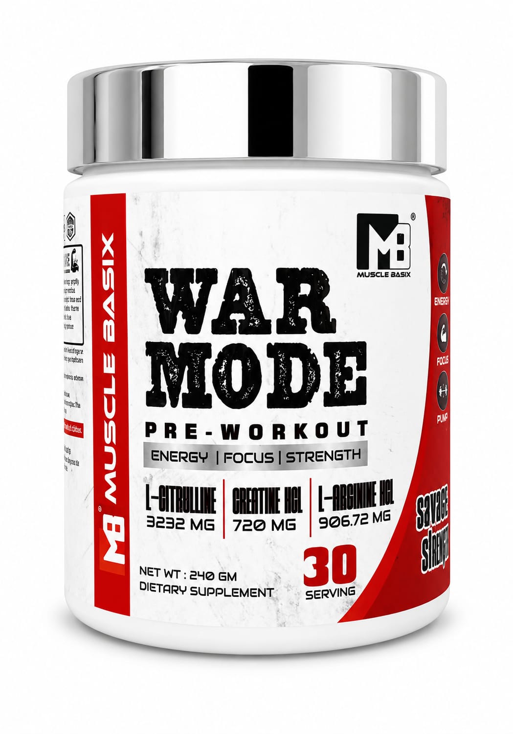 MB WAR MOD PRE WORKOUT 240GM/  3232-MG L- CITRULINE/720MG CREATINE HCL/ 9.6MG ARGININE HCL